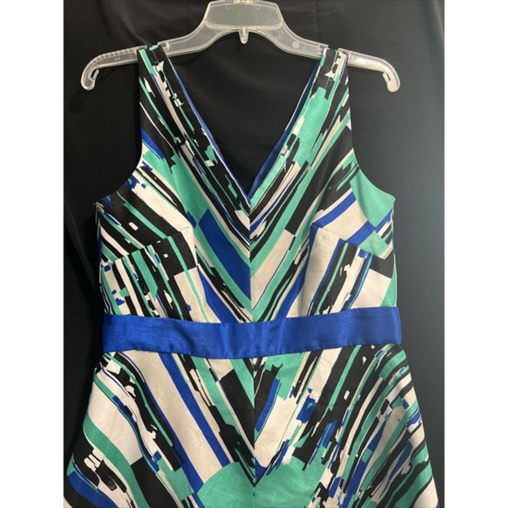 DANNY AND NICOLE Women Blue/Green /White Abstract Print A Line Dress Sz 12